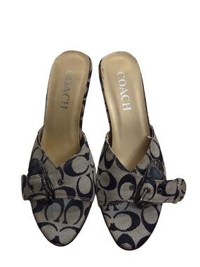 Coach Metallic Silver Logo Inset Kitten Heeled Shoes!